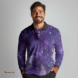 Aotearoa Taniko Matariki Long Sleeve Polo Shirt Cosmic Violet LT7