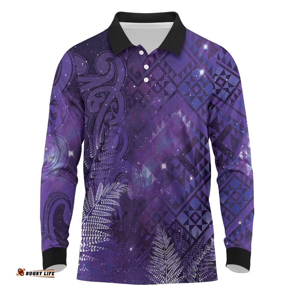 Aotearoa Taniko Matariki Long Sleeve Polo Shirt Cosmic Violet LT7