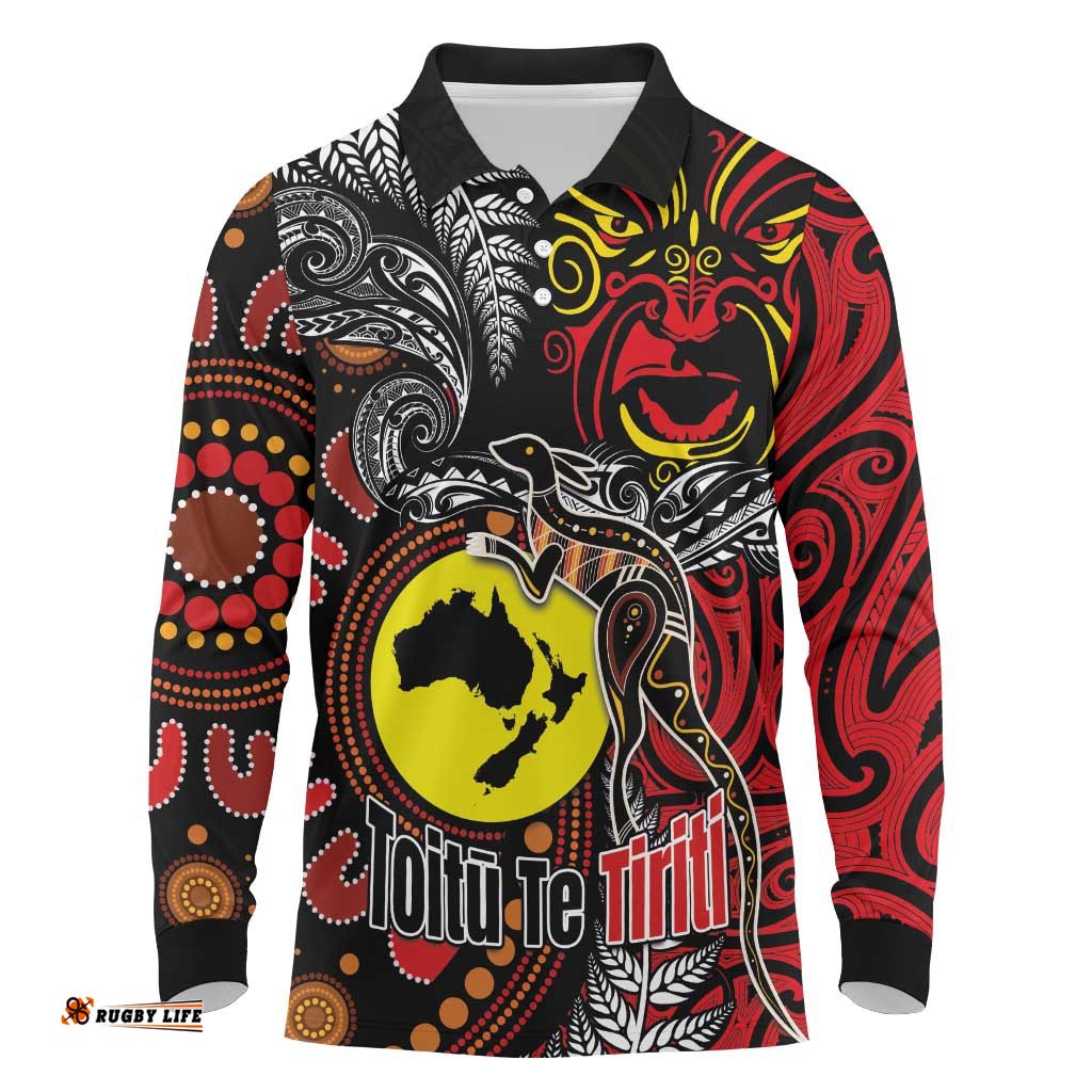 Aotearoa and Australia Toitu Te Tiriti Long Sleeve Polo Shirt Honour the Treaty - Stand Together Stand Stronger LT03