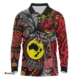 Aotearoa and Australia Toitu Te Tiriti Long Sleeve Polo Shirt Honour the Treaty - Stand Together Stand Stronger LT03