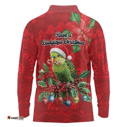 Aussie Green Budgerigar Long Sleeve Polo Shirt Aboriginal Inspired Christmas LT9
