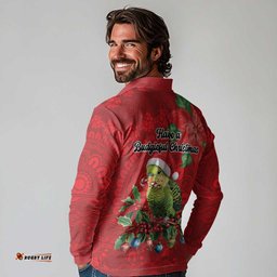 Aussie Green Budgerigar Long Sleeve Polo Shirt Aboriginal Inspired Christmas LT9