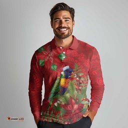 Aussie Rainbow lorikeet Long Sleeve Polo Shirt Aboriginal Inspired Christmas LT9