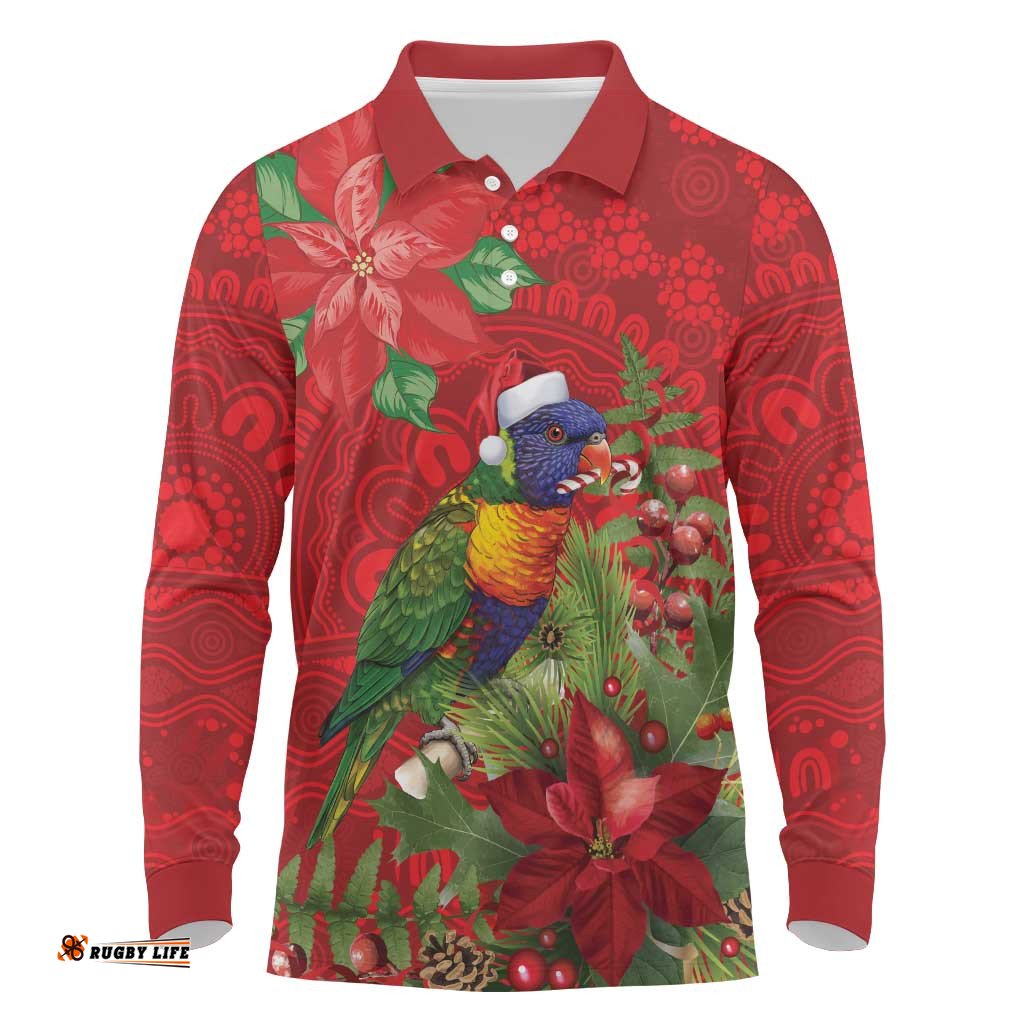 Aussie Rainbow lorikeet Long Sleeve Polo Shirt Aboriginal Inspired Christmas LT9
