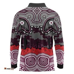 ANZAC Day Manly Warringah Sea Eagles Long Sleeve Polo Shirt Military Memorial Aboriginal Indigenous Art TS04