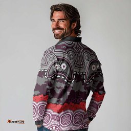 ANZAC Day Manly Warringah Sea Eagles Long Sleeve Polo Shirt Military Memorial Aboriginal Indigenous Art TS04