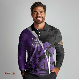 Australia ANZAC Day Long Sleeve Polo Shirt Animals of War - Lest We Forget LT7