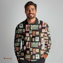 Aussie Birds Christmas La La Land Long Sleeve Polo Shirt Black Vintage Stamp Edition LT9