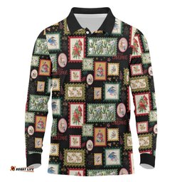 Aussie Birds Christmas La La Land Long Sleeve Polo Shirt Black Vintage Stamp Edition LT9