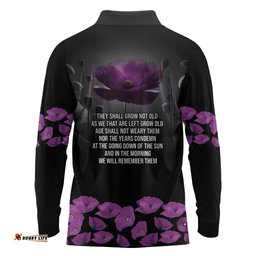 ANZAC Day Remembrance Long Sleeve Polo Shirt Purple Poppy We Will Remember Them LT9