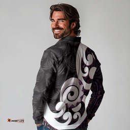 Aotearoa Koru Long Sleeve Polo Shirt Purple Maori Paua Shell Mix Silver Fern LT14