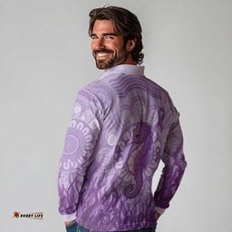 Australia Epilepsy Awareness Long Sleeve Polo Shirt Seahorse Think Purple Ribbon Aboriginal LT14