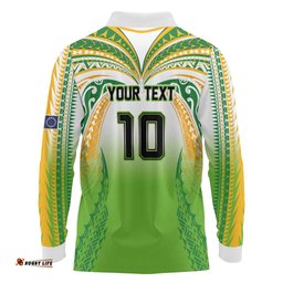 Custom Cook Islands Rugby League Long Sleeve Polo Shirt Avaiki Tatau Tribal Motifs White Color LT03