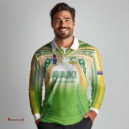 Custom Cook Islands Rugby League Long Sleeve Polo Shirt Avaiki Tatau Tribal Motifs White Color LT03