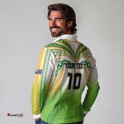 Custom Cook Islands Rugby League Long Sleeve Polo Shirt Avaiki Tatau Tribal Motifs White Color LT03