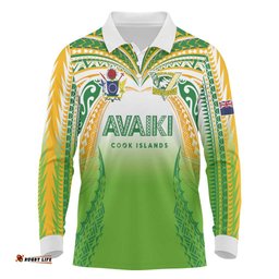 Custom Cook Islands Rugby League Long Sleeve Polo Shirt Avaiki Tatau Tribal Motifs White Color LT03