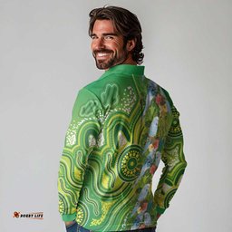 Budgerigar Australia Long Sleeve Polo Shirt Aussie Common Parakeet Indigenous Art LT14