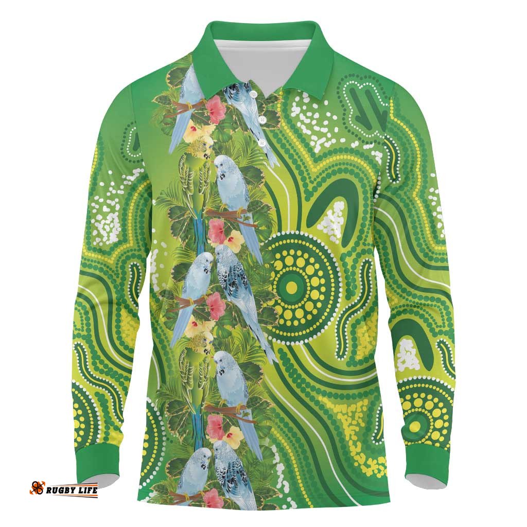 Budgerigar Australia Long Sleeve Polo Shirt Aussie Common Parakeet Indigenous Art LT14