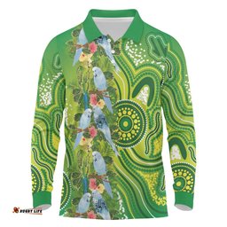 Budgerigar Australia Long Sleeve Polo Shirt Aussie Common Parakeet Indigenous Art LT14