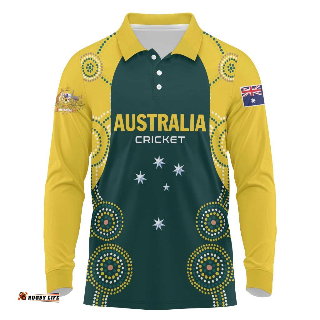 Custom Australia Cricket Long Sleeve Polo Shirt Aussies Champions LT01
