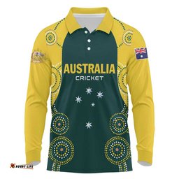 Custom Australia Cricket Long Sleeve Polo Shirt Aussies Champions LT01