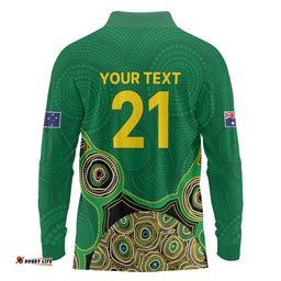 Custom Australia Cricket Spirit 2026 Long Sleeve Polo Shirt World T20 Edition - Green Aboriginal LT9