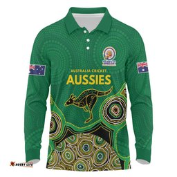 Custom Australia Cricket Spirit 2026 Long Sleeve Polo Shirt World T20 Edition - Green Aboriginal LT9