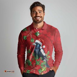 Australian Magpie Long Sleeve Polo Shirt Aboriginal Inspired Christmas LT9