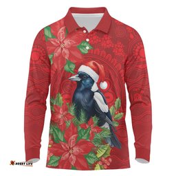 Australian Magpie Long Sleeve Polo Shirt Aboriginal Inspired Christmas LT9