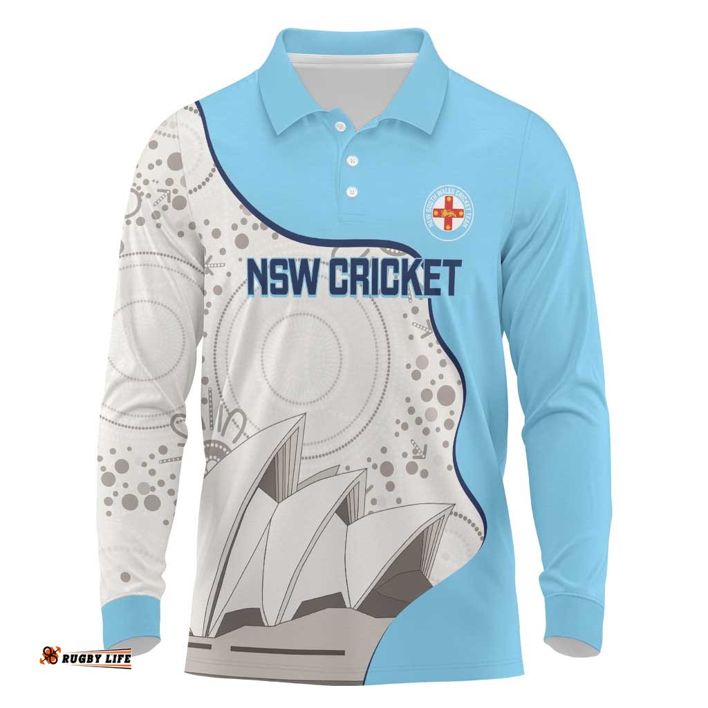 Custom New South Wales Cricket Long Sleeve Polo Shirt Go NSW - Aboriginal Art LT14