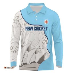 Custom New South Wales Cricket Long Sleeve Polo Shirt Go NSW - Aboriginal Art LT14