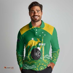 Custom Bowls Australia Long Sleeve Polo Shirt Aussie Kangaroo Aboriginal Art LT14