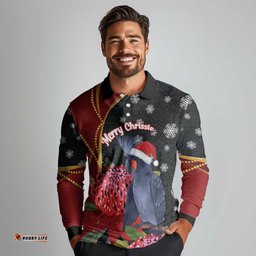 Australia Palm Cockatoo Christmas Long Sleeve Polo Shirt Probosciger Aterrimus Waratah Merry Chrissie LT14