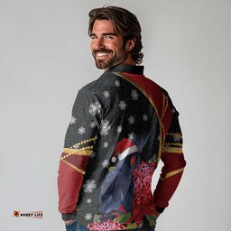 Australia Palm Cockatoo Christmas Long Sleeve Polo Shirt Probosciger Aterrimus Waratah Merry Chrissie LT14