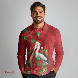 Australian Pelican Long Sleeve Polo Shirt Aboriginal Inspired Christmas LT9