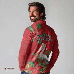 Australian Pelican Long Sleeve Polo Shirt Aboriginal Inspired Christmas LT9