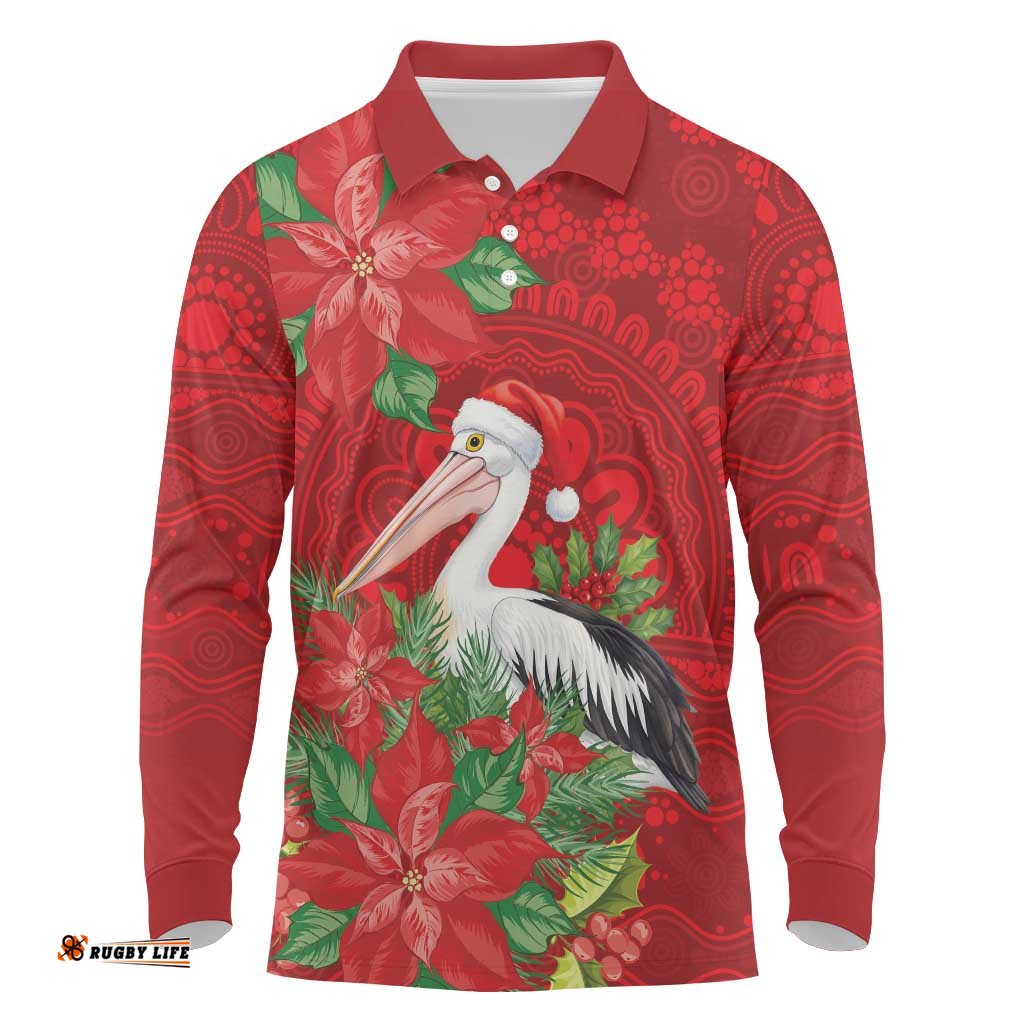 Australian Pelican Long Sleeve Polo Shirt Aboriginal Inspired Christmas LT9