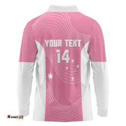 Custom Bowls Australia Breast Cancer Long Sleeve Polo Shirt Pink Ribbon Aussie Map With Kangaroo Emu LT14