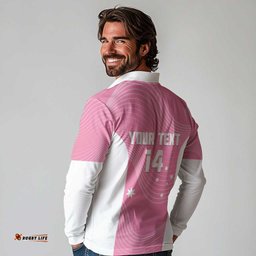 Custom Bowls Australia Breast Cancer Long Sleeve Polo Shirt Pink Ribbon Aussie Map With Kangaroo Emu LT14