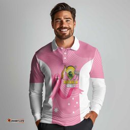 Custom Bowls Australia Breast Cancer Long Sleeve Polo Shirt Pink Ribbon Aussie Map With Kangaroo Emu LT14