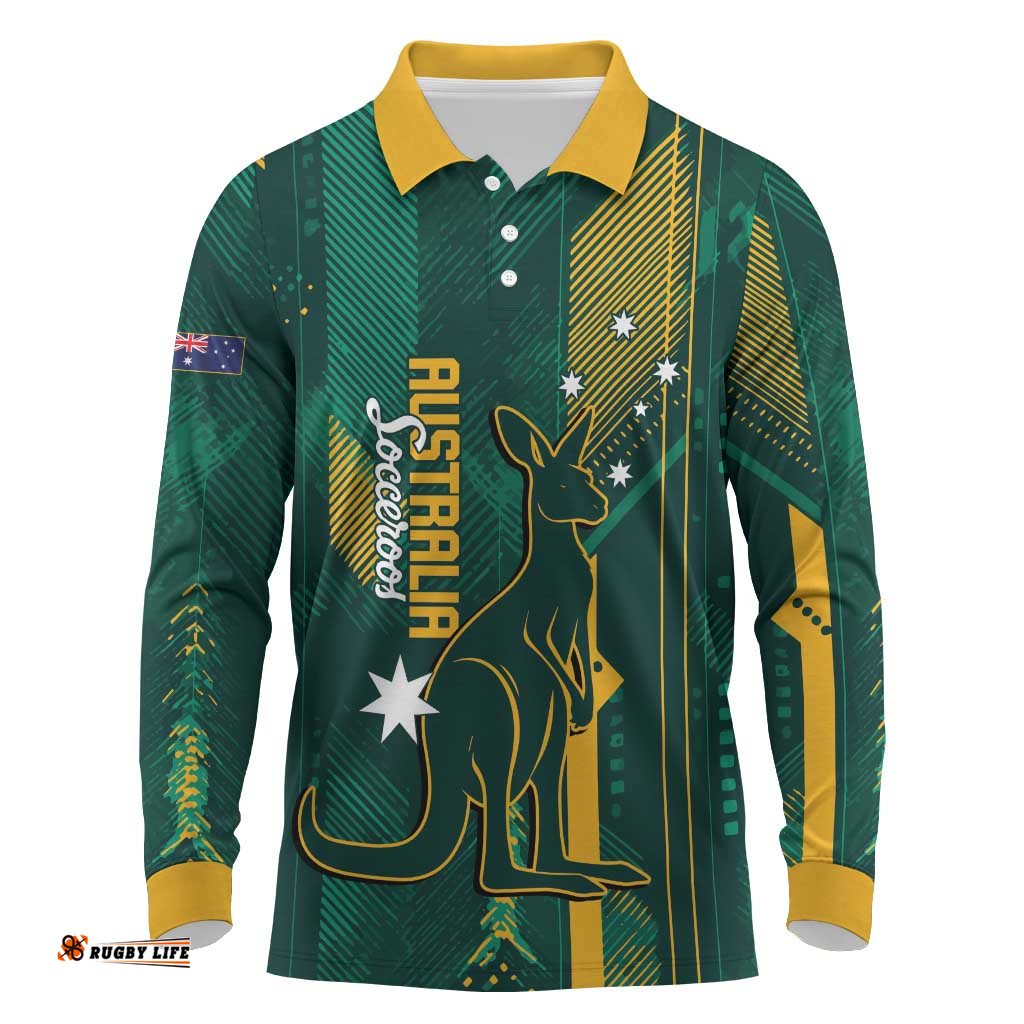 Australia Socceroos 2026 Custom Long Sleeve Polo Shirt Go Aussie Kangaroo National Color LT14