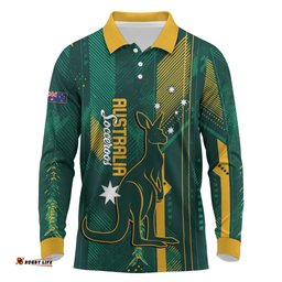 Australia Socceroos 2026 Custom Long Sleeve Polo Shirt Go Aussie Kangaroo National Color LT14