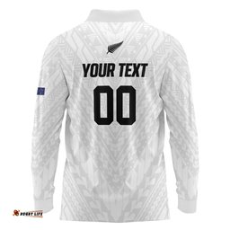 Custom Football New Zealand Long Sleeve Polo Shirt Aotearoa United White Version LT01