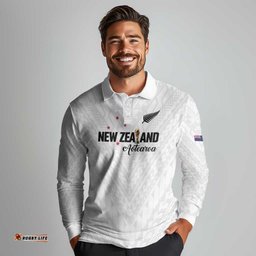 Custom Football New Zealand Long Sleeve Polo Shirt Aotearoa United White Version LT01