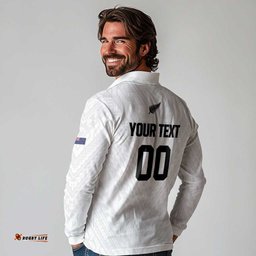 Custom Football New Zealand Long Sleeve Polo Shirt Aotearoa United White Version LT01