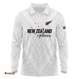 Custom Football New Zealand Long Sleeve Polo Shirt Aotearoa United White Version LT01