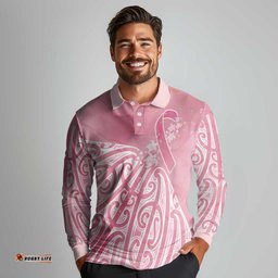 Breast Cancer Awareness Maori Long Sleeve Polo Shirt Kia Kaha Kia Maia Kia Manawanui LT7