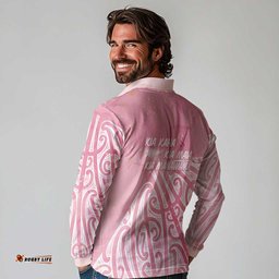 Breast Cancer Awareness Maori Long Sleeve Polo Shirt Kia Kaha Kia Maia Kia Manawanui LT7