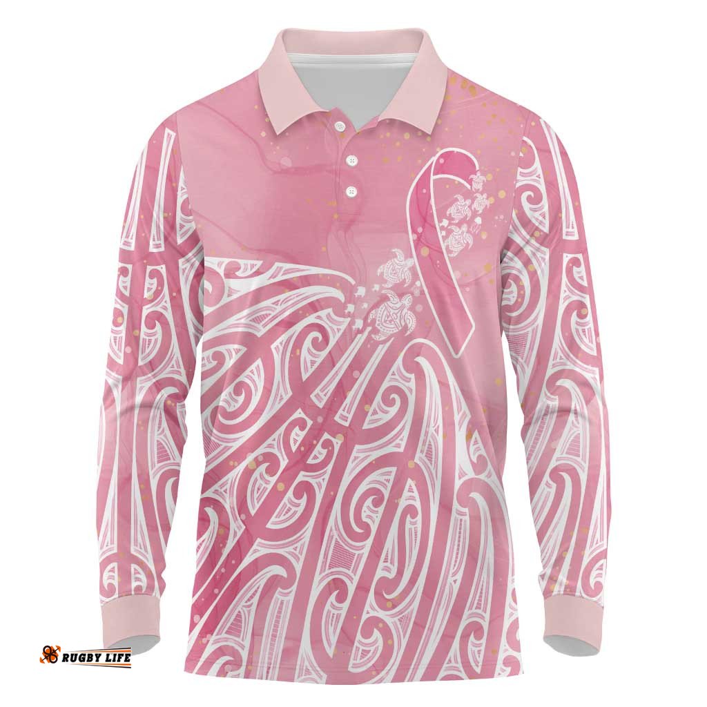 Breast Cancer Awareness Maori Long Sleeve Polo Shirt Kia Kaha Kia Maia Kia Manawanui LT7