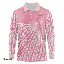 Breast Cancer Awareness Maori Long Sleeve Polo Shirt Kia Kaha Kia Maia Kia Manawanui LT7